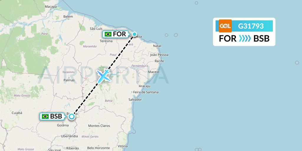 G31793 GOL Transportes Aeros Flight Map: Fortaleza to Brasilia