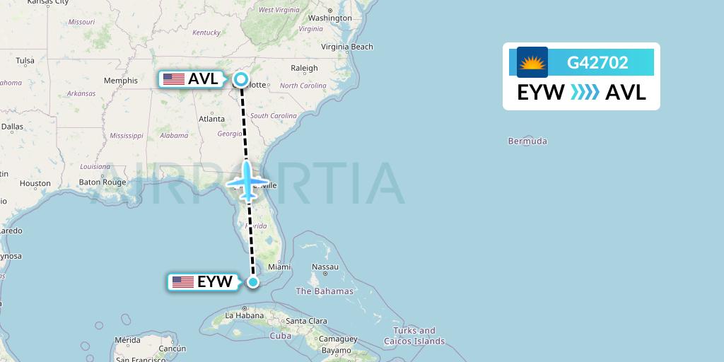 G42702 Allegiant Air Flight Map: Key West to Asheville
