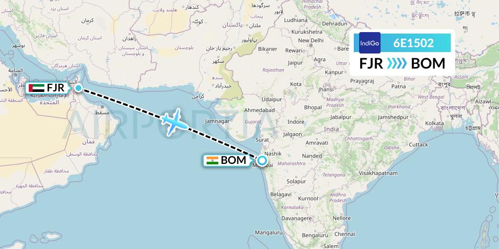 6E1502 IndiGo Airlines Flight Map: Fujairah to Mumbai