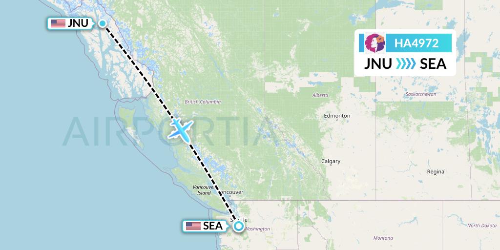 HA4972 Hawaiian Airlines Flight Map: Juneau to Seattle