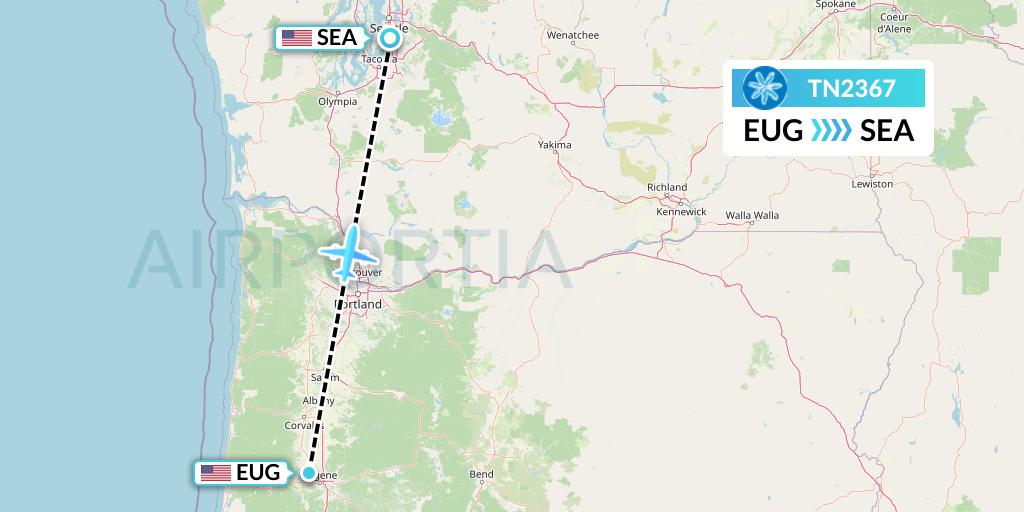 TN2367 Air Tahiti Nui Flight Map: Eugene to Seattle