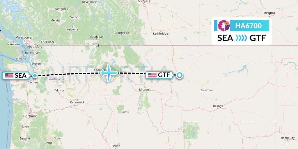 HA6700 Hawaiian Airlines Flight Map: Seattle to Great Falls