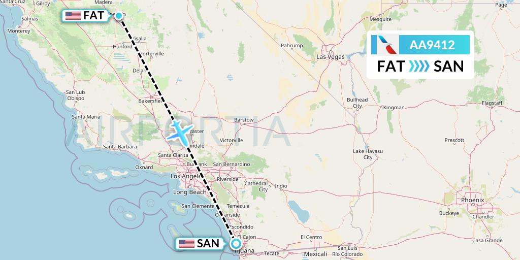 AA9412 American Airlines Flight Map: Fresno to San Diego