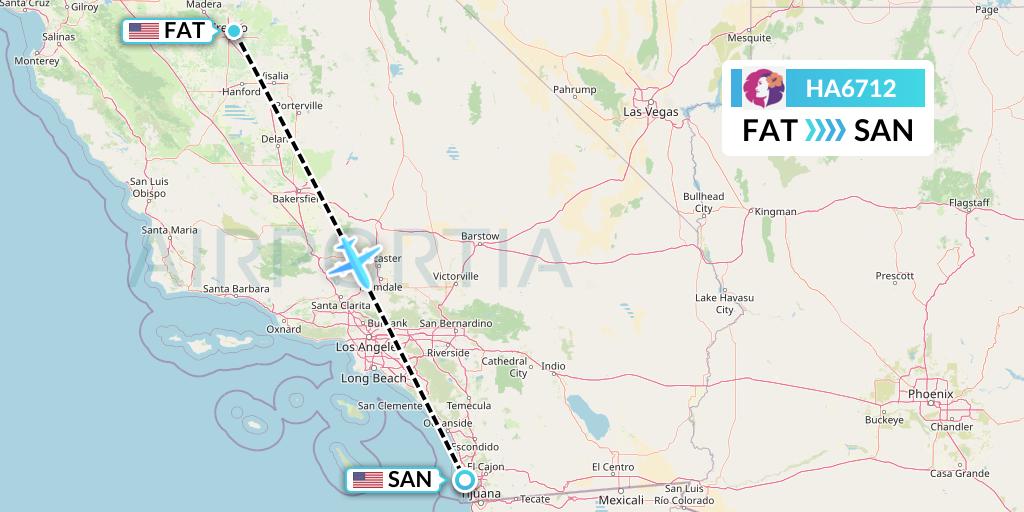 HA6712 Hawaiian Airlines Flight Map: Fresno to San Diego