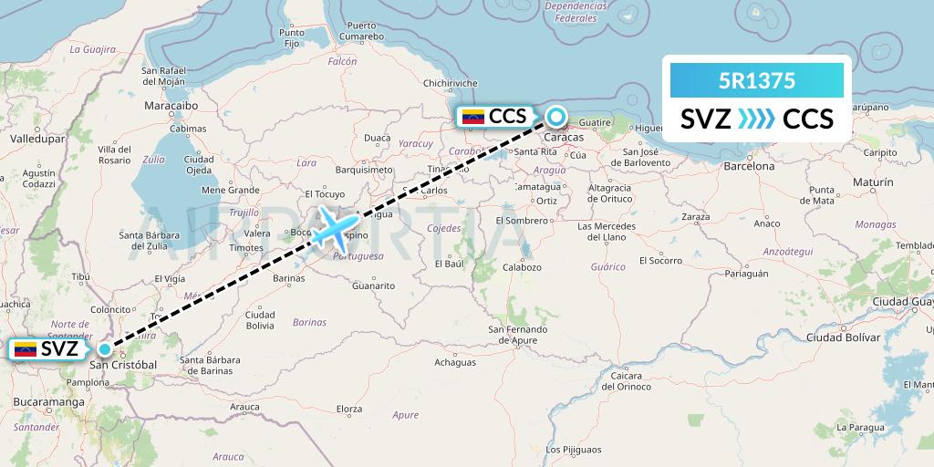 5R1375 Rutaca Airlines Flight Map: Venezuela to Caracas