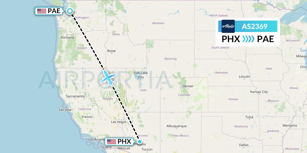 AS2369 Alaska Airlines Flight Map: Phoenix to Everett