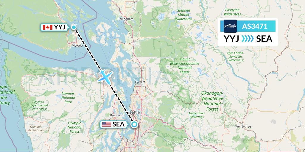 AS3471 Alaska Airlines Flight Map: Victoria to Seattle