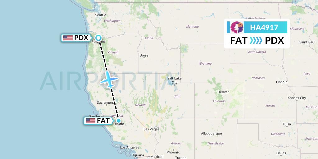 HA4917 Hawaiian Airlines Flight Map: Fresno to Portland