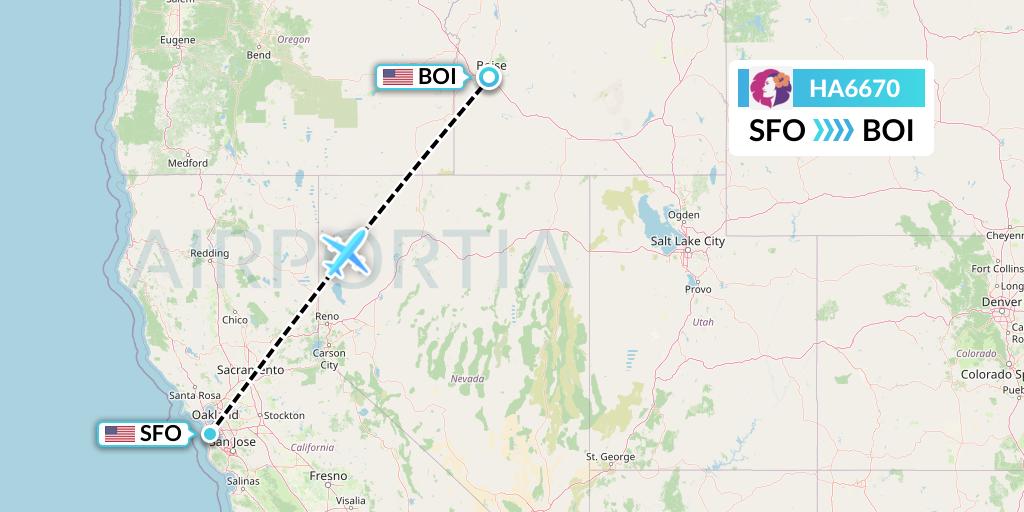 HA6670 Hawaiian Airlines Flight Map: San Francisco to Boise