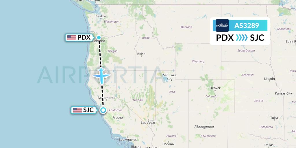 AS3289 Alaska Airlines Flight Map: Portland to San Jose