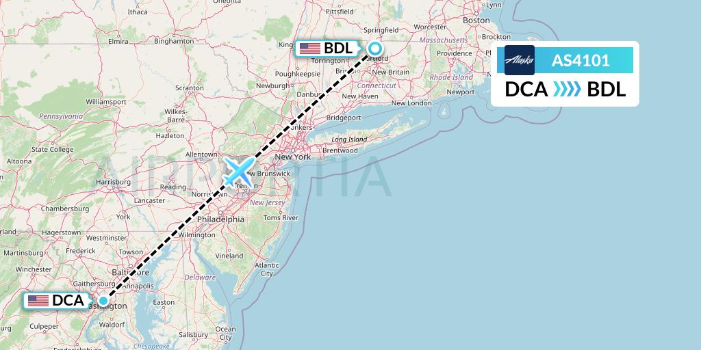AS4101 Alaska Airlines Flight Map: Washington to Windsor Locks