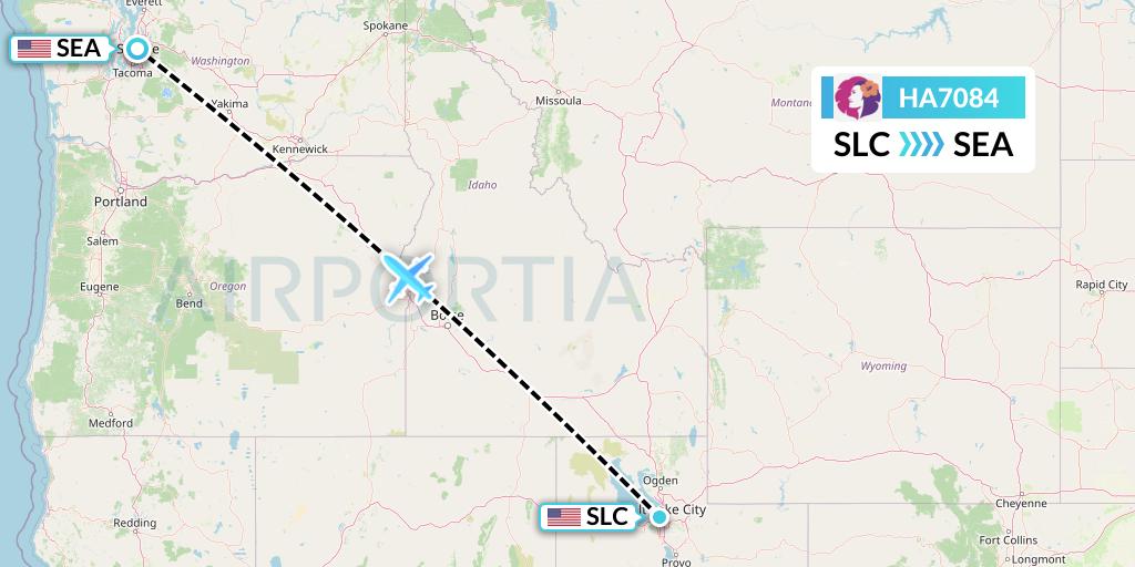 HA7084 Hawaiian Airlines Flight Map: Salt Lake City to Seattle