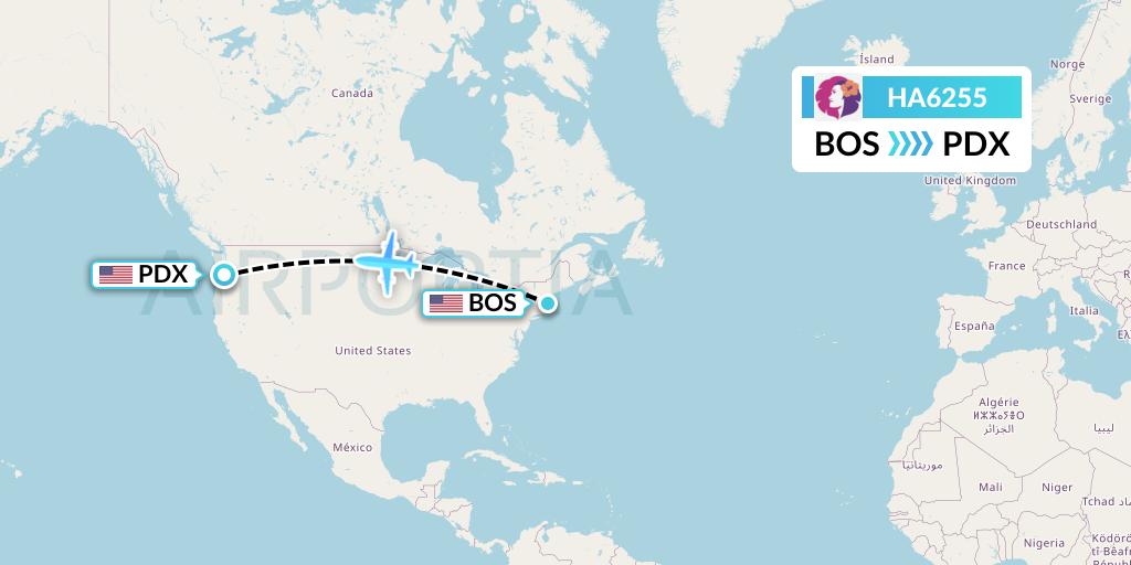 HA6255 Hawaiian Airlines Flight Map: Boston to Portland
