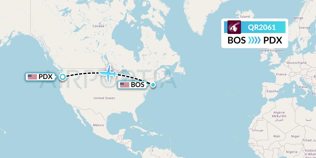 QR2061 Qatar Airways Flight Map: Boston to Portland