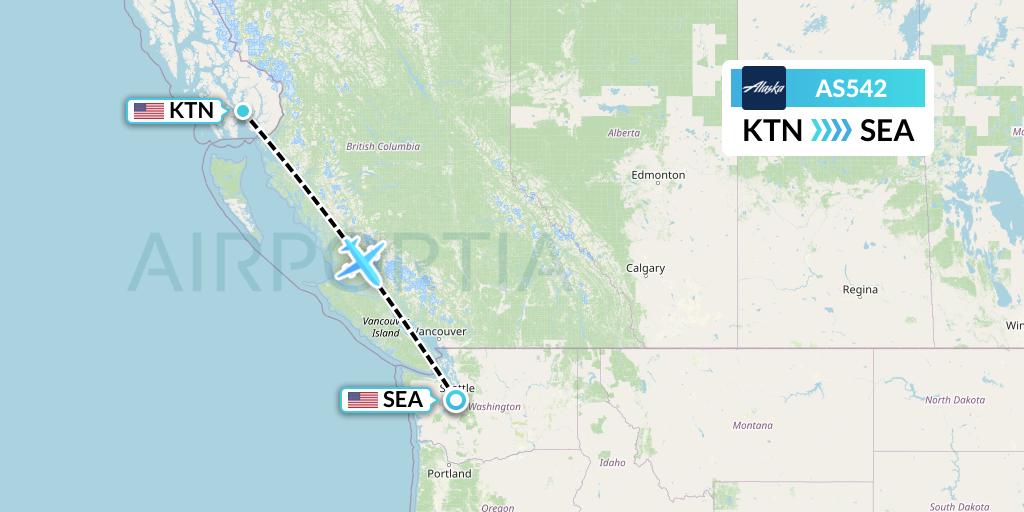 AS542 Alaska Airlines Flight Map: Ketchikan to Seattle