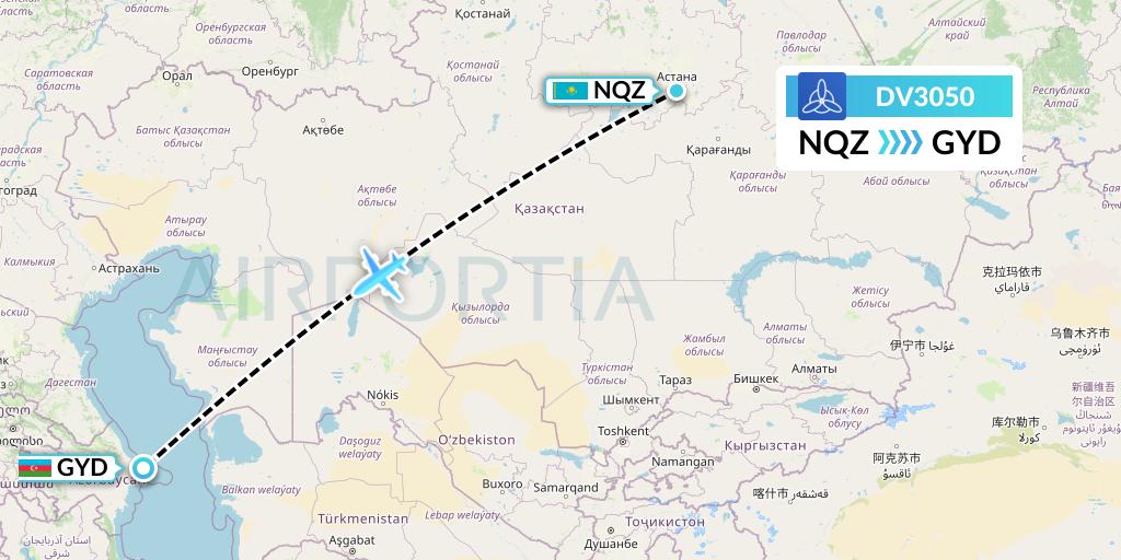 DV3050 SCAT Flight Map: Astana to Baku