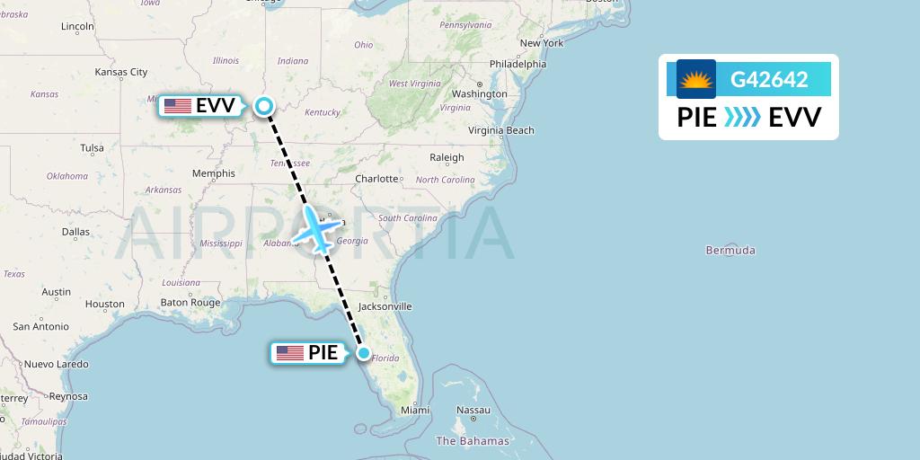 G42642 Allegiant Air Flight Map: St. Petersburg to Evansville