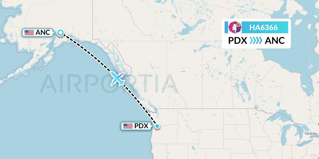 HA6366 Hawaiian Airlines Flight Map: Portland to Anchorage