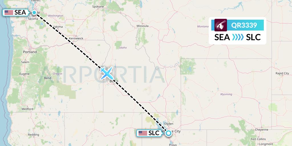 QR3339 Qatar Airways Flight Map: Seattle to Salt Lake City