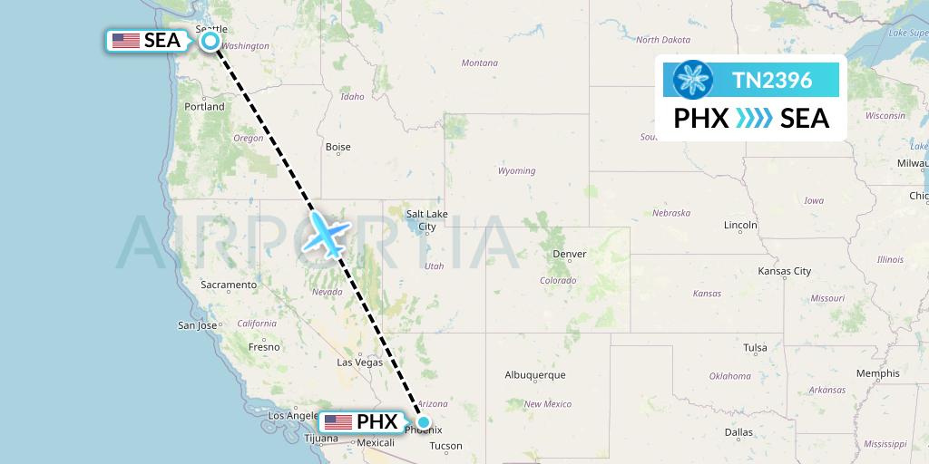 TN2396 Air Tahiti Nui Flight Map: Phoenix to Seattle