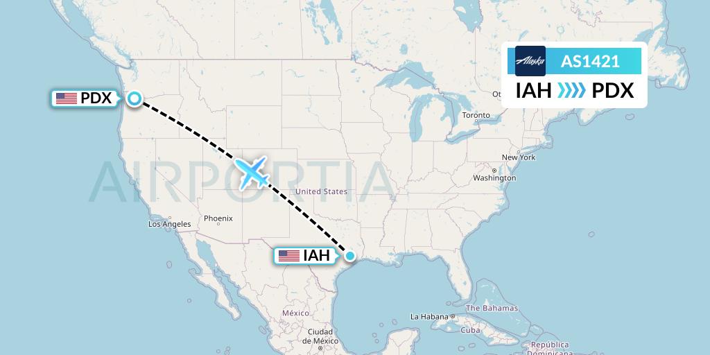 AS1421 Alaska Airlines Flight Map: Houston to Portland
