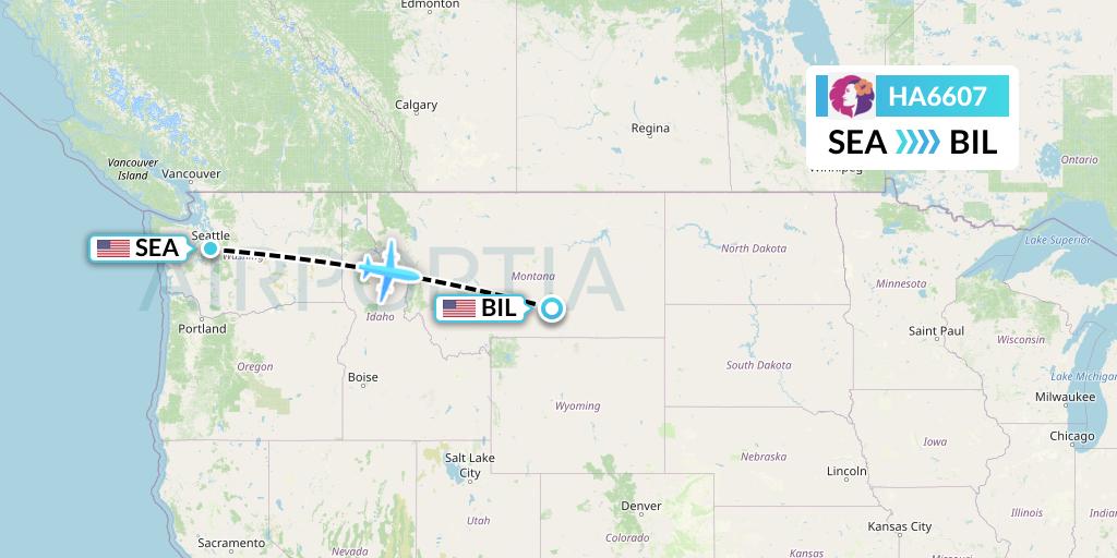 HA6607 Hawaiian Airlines Flight Map: Seattle to Billings