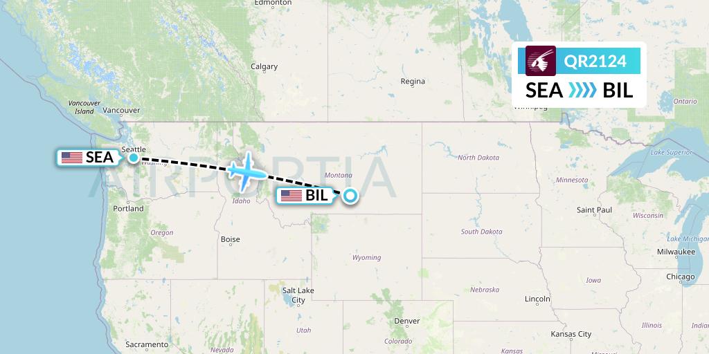 QR2124 Qatar Airways Flight Map: Seattle to Billings