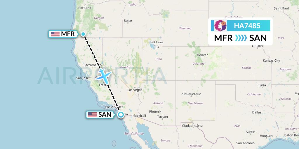 HA7485 Hawaiian Airlines Flight Map: Medford to San Diego