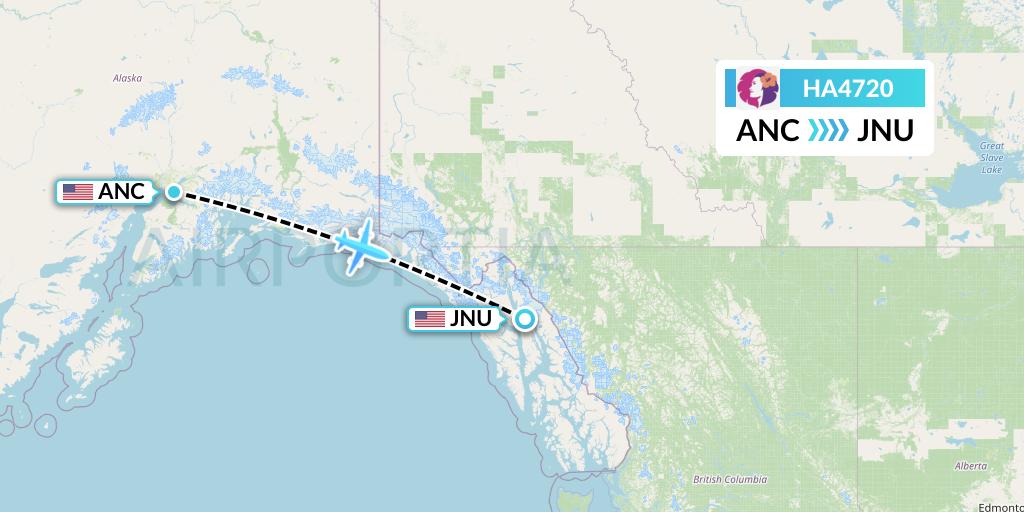 HA4720 Hawaiian Airlines Flight Map: Anchorage to Juneau