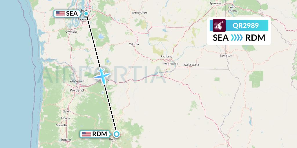 QR2989 Qatar Airways Flight Map: Seattle to Redmond
