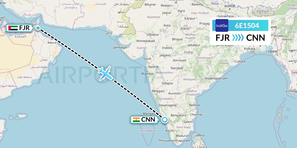 6E1504 IndiGo Airlines Flight Map: Fujairah to Mattannur