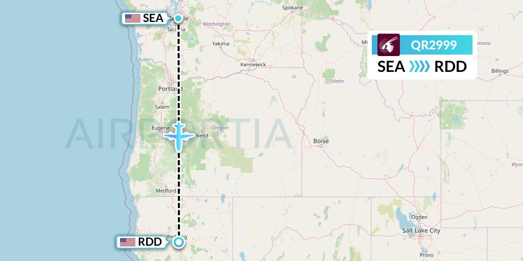 QR2999 Qatar Airways Flight Map: Seattle to Redding