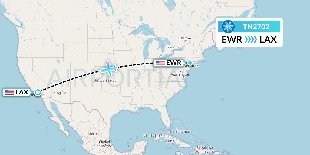 TN2702 Air Tahiti Nui Flight Map: New York to Los Angeles