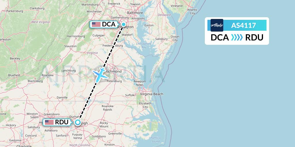 AS4117 Alaska Airlines Flight Map: Washington to Raleigh-Durham