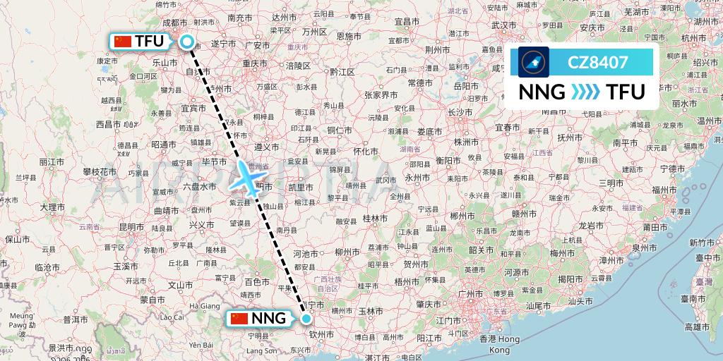 CZ8407 China Southern Airlines Flight Map: Nanning to Chengdu