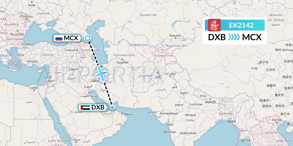EK2142 Emirates Flight Map: Dubai to Makhachkala