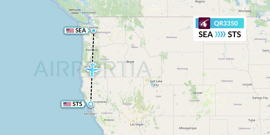 QR3350 Qatar Airways Flight Map: Seattle to Santa Rosa