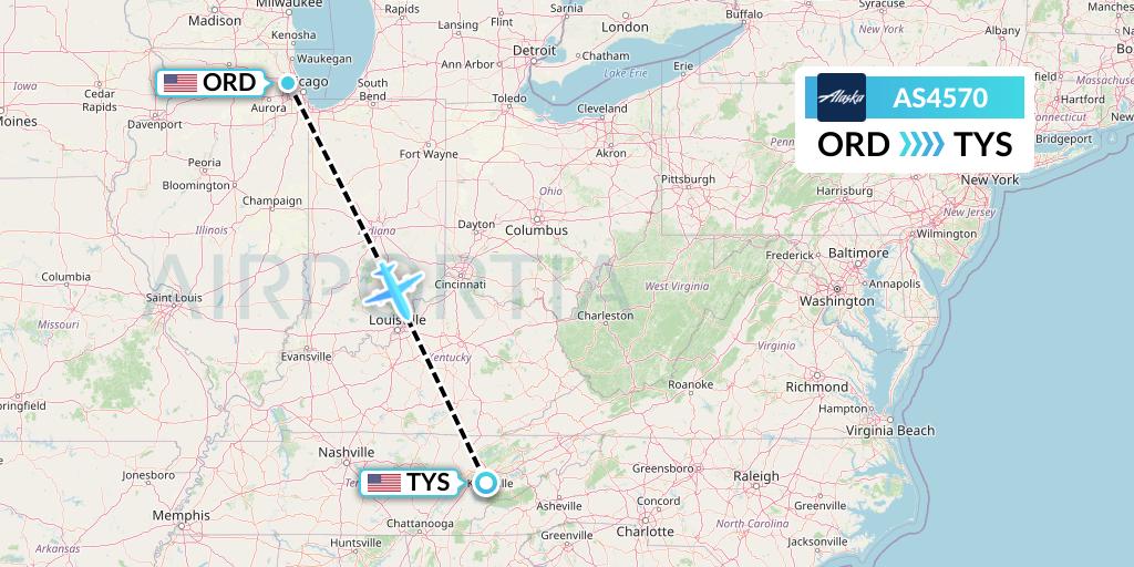 AS4570 Alaska Airlines Flight Map: Chicago to Knoxville
