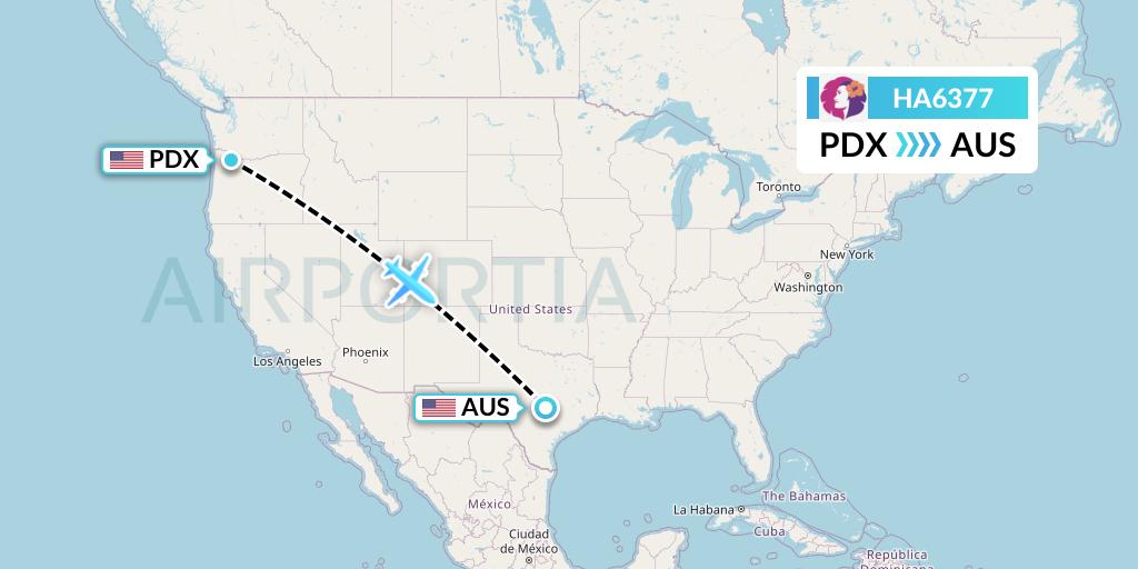 HA6377 Hawaiian Airlines Flight Map: Portland to Austin