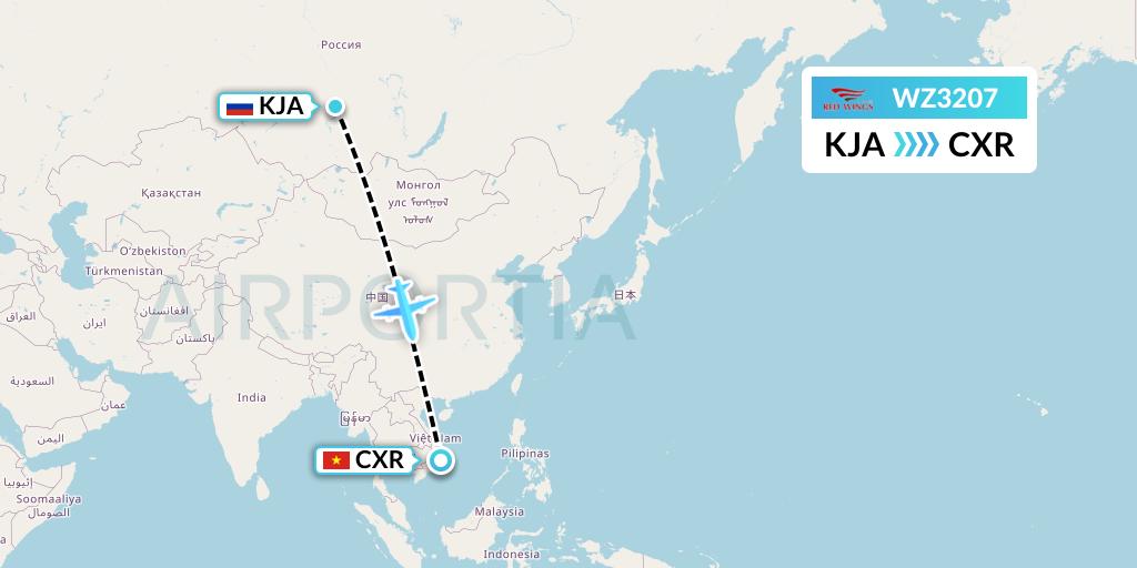 WZ3207 Red Wings Flight Map: Krasnoyarsk to Nha Trang