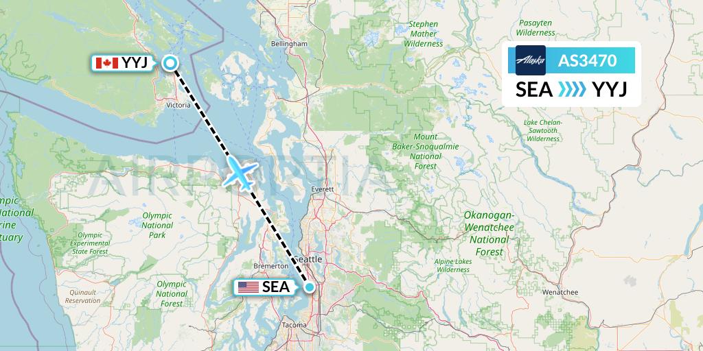 AS3470 Alaska Airlines Flight Map: Seattle to Victoria