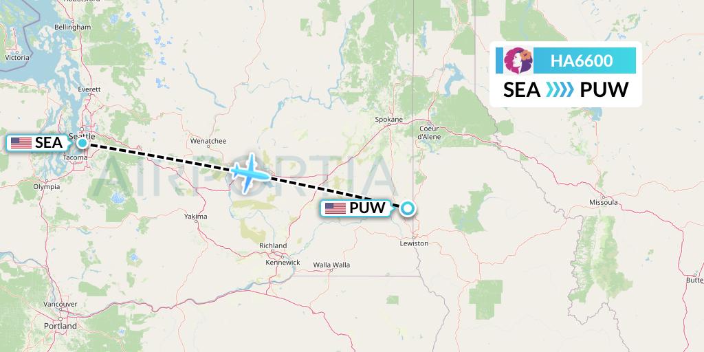HA6600 Hawaiian Airlines Flight Map: Seattle to Pullman