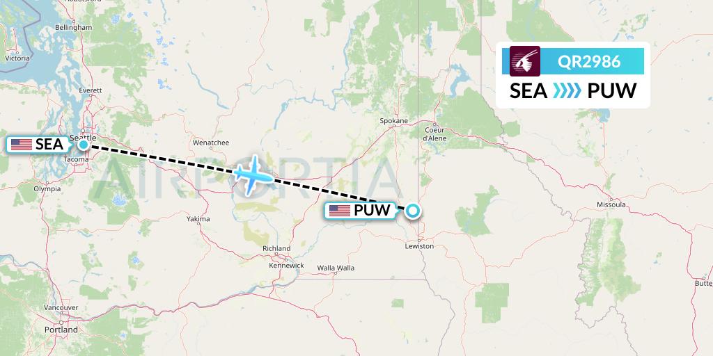QR2986 Qatar Airways Flight Map: Seattle to Pullman