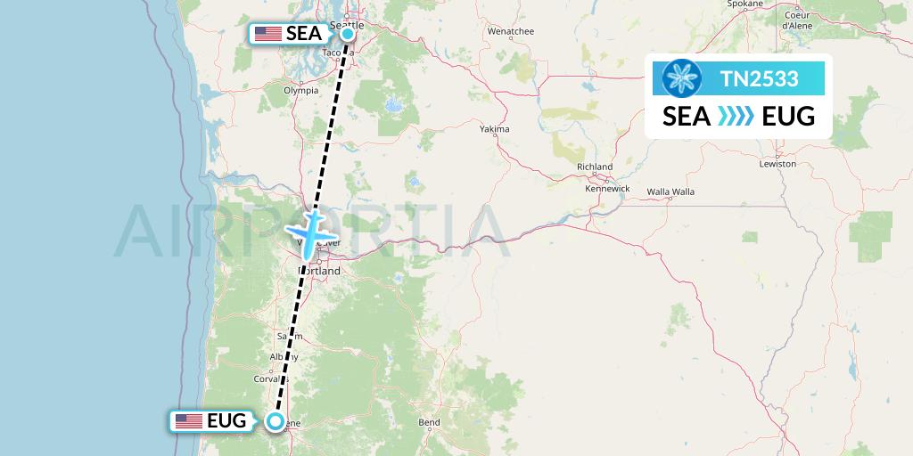 TN2533 Air Tahiti Nui Flight Map: Seattle to Eugene