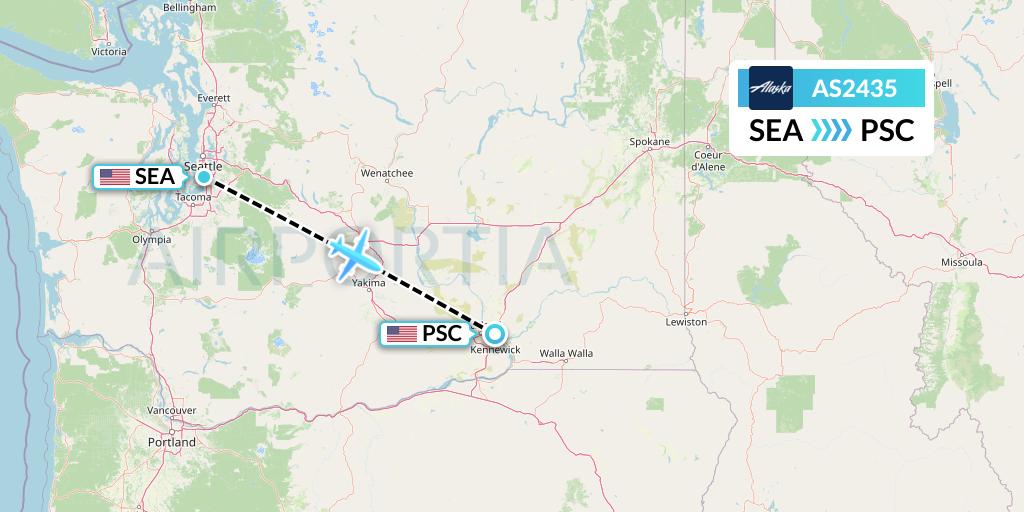 AS2435 Alaska Airlines Flight Map: Seattle to Pasco