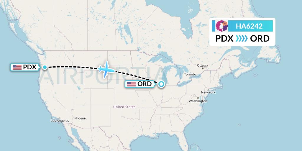 HA6242 Hawaiian Airlines Flight Map: Portland to Chicago