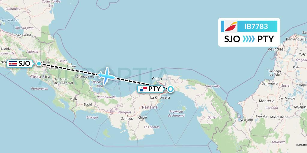 IB7783 Iberia Flight Map: San Jose to Panama City