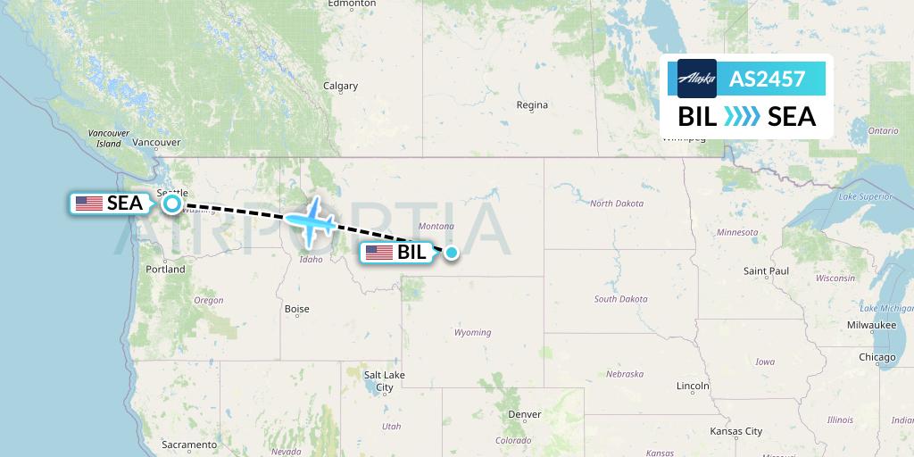 AS2457 Alaska Airlines Flight Map: Billings to Seattle