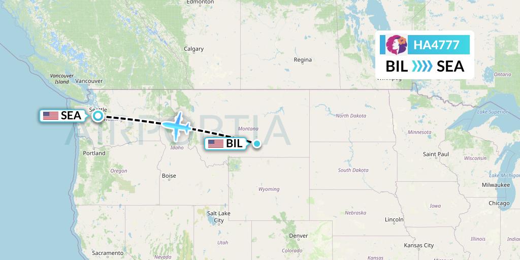 HA4777 Hawaiian Airlines Flight Map: Billings to Seattle