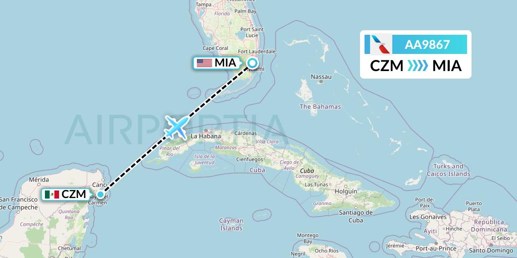 AA9867 American Airlines Flight Map: Cozumel to Miami